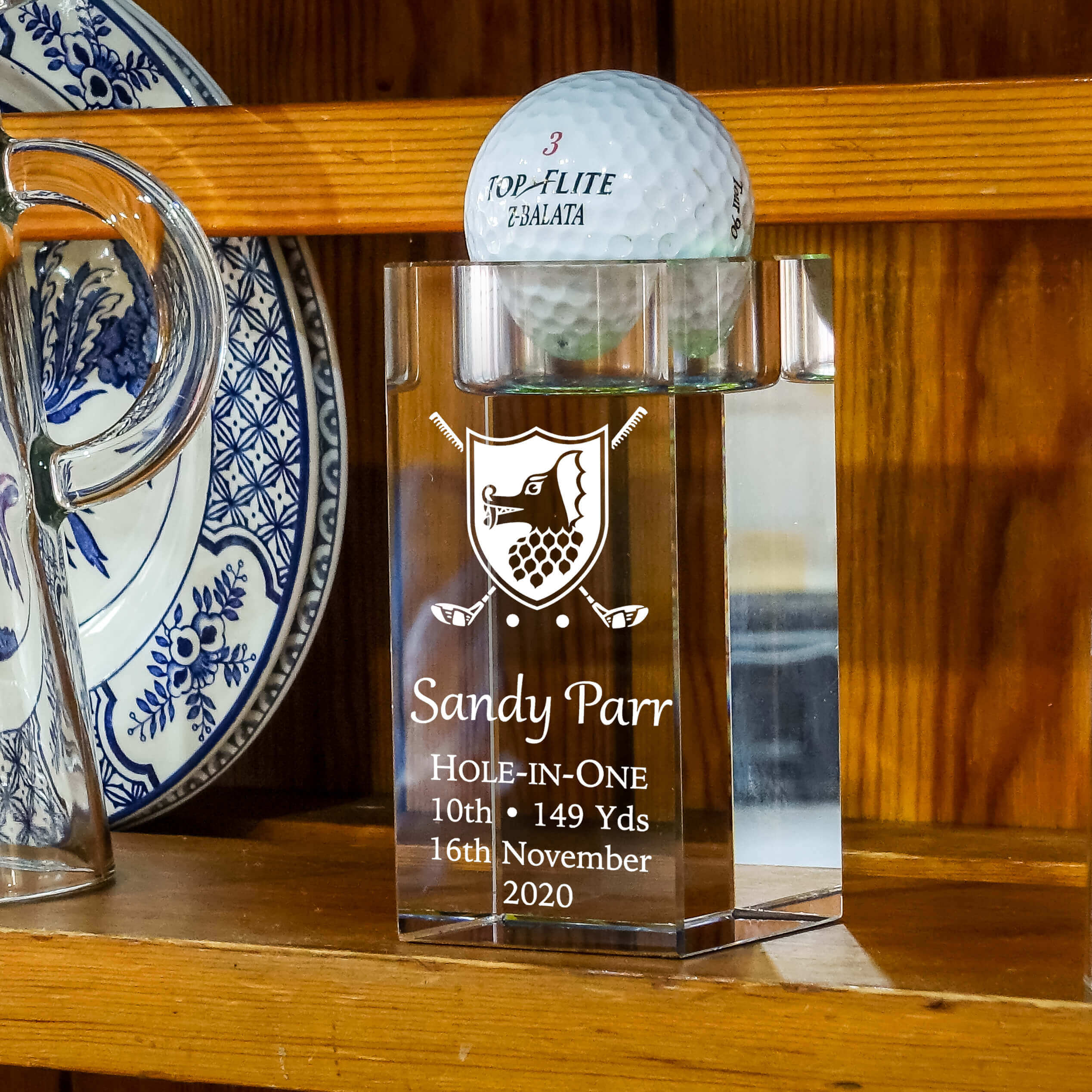 Custom Hole In One Ball Holder Awards | Majestic Crystal